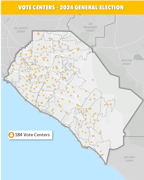 Map showing locations of Vote Centers.